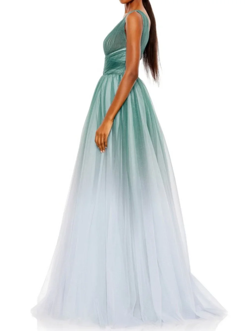 Mac Duggal NWT Jade Blue Ombre Glitter Tulle Dress Style #20380 Size 0 - Picture 4 of 15